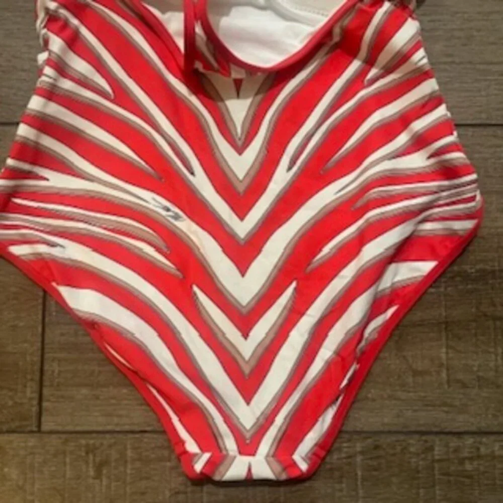 NEW Michael Kors 1 Piece Racerback Red Striped Swimsuit‎ Women’s Sz 10 NWT